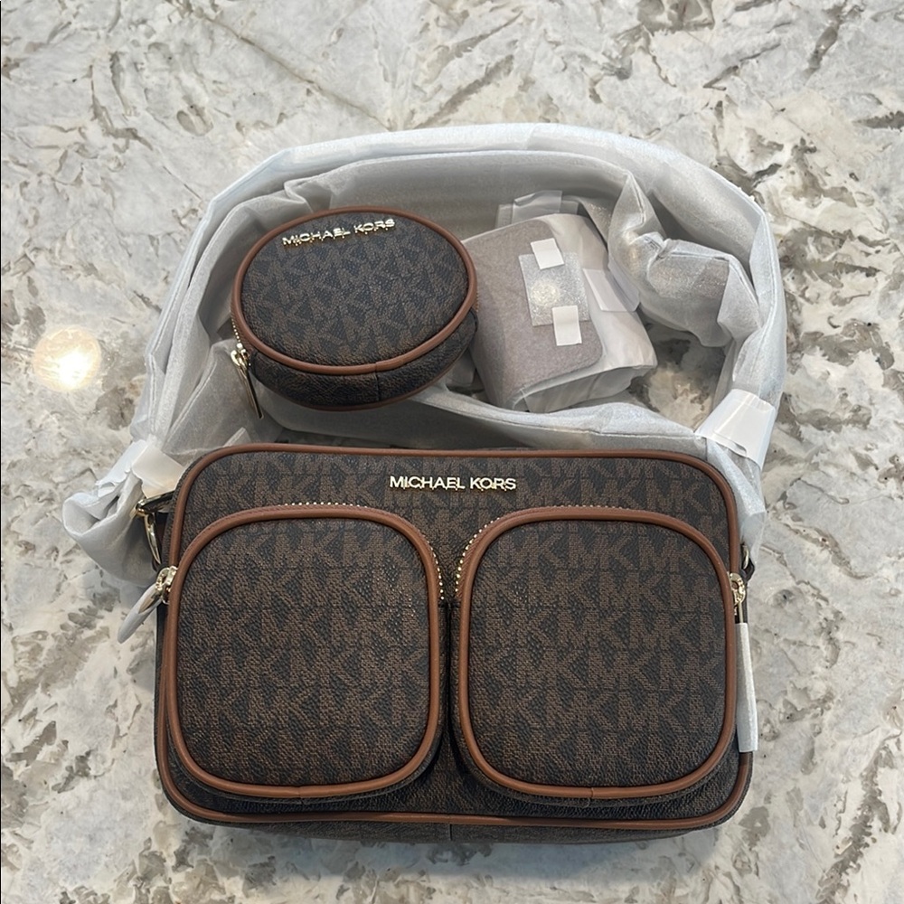 NWT Michael Kors Brown Belt Bag with Monogram Pattern
